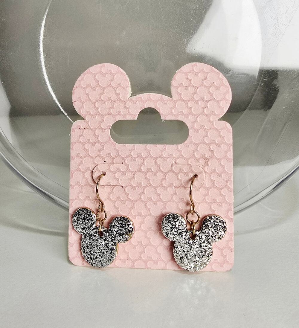 Disney Park Silver Glitter Mickey Mouse Earrings New
